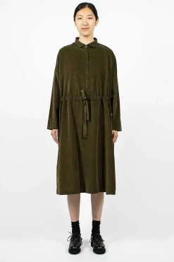 Album di Famiglia 31_195 Collar Drawstring Dress Olive| Dresses