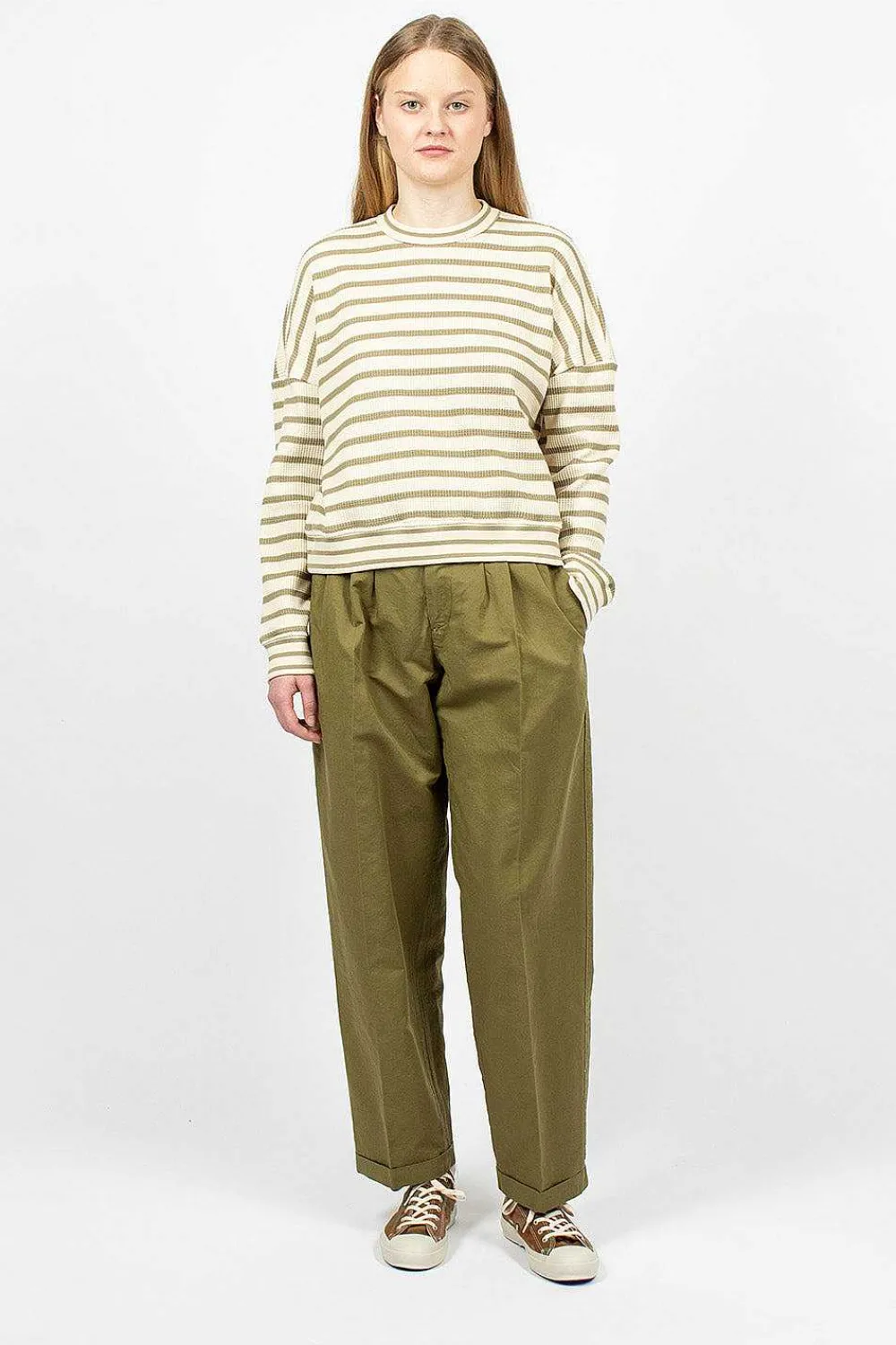 YMC Almost Grown Sweatshirt Olive/Ecru| Tops