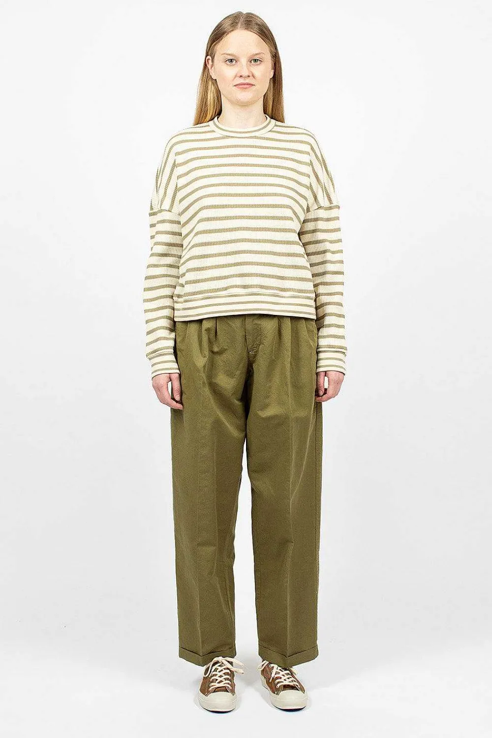 YMC Almost Grown Sweatshirt Olive/Ecru| Tops