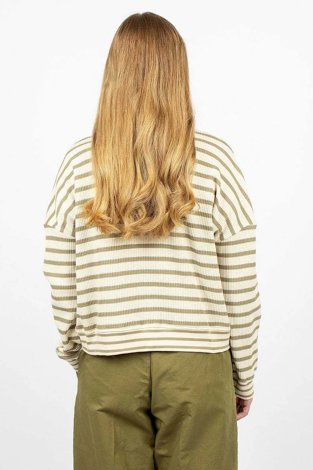 YMC Almost Grown Sweatshirt Olive/Ecru| Tops