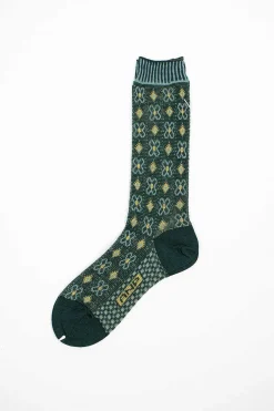 Antipast Am-776 Flower Grid Socks Green| Tights & Socks