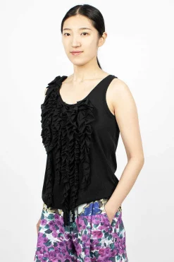 Dries Van Noten Asymmetric Ruffle Top Black| Tops