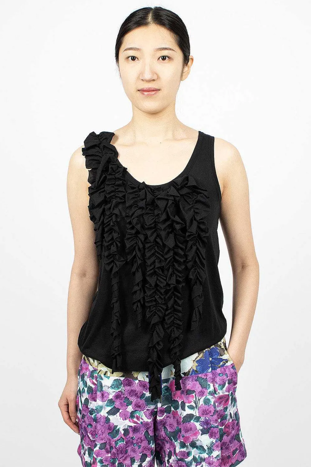 Dries Van Noten Asymmetric Ruffle Top Black| Tops