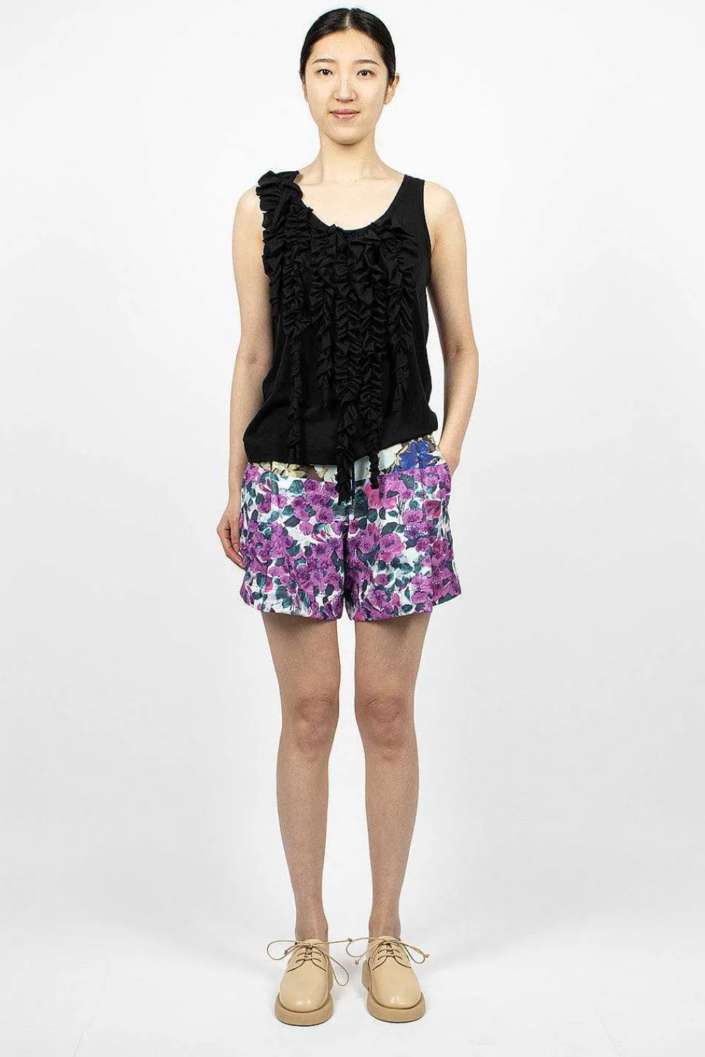 Dries Van Noten Asymmetric Ruffle Top Black| Tops