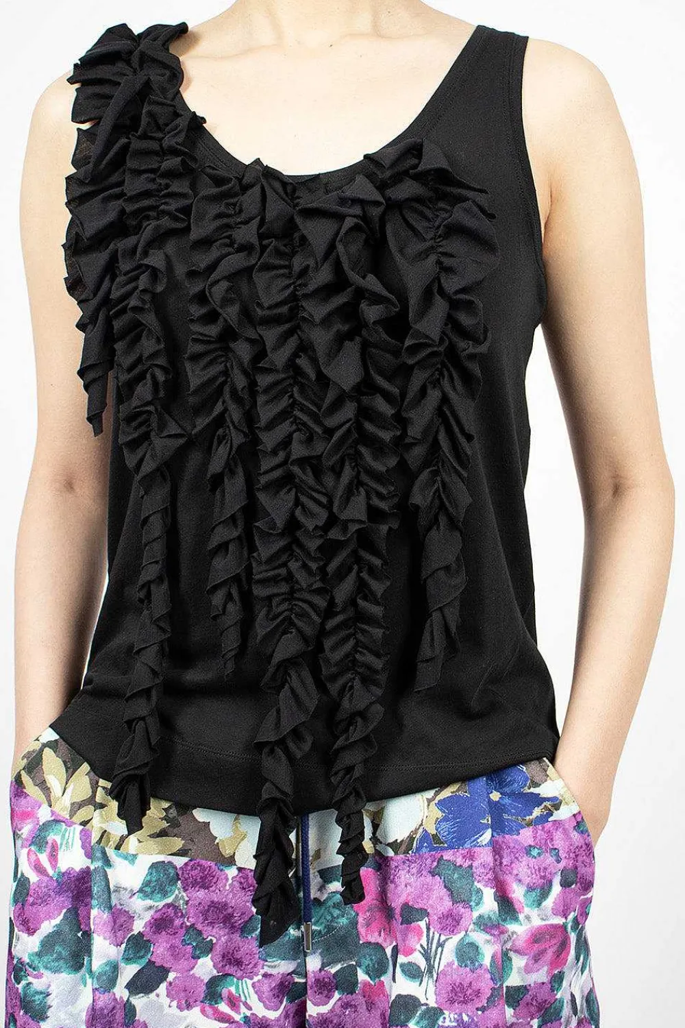 Dries Van Noten Asymmetric Ruffle Top Black| Tops