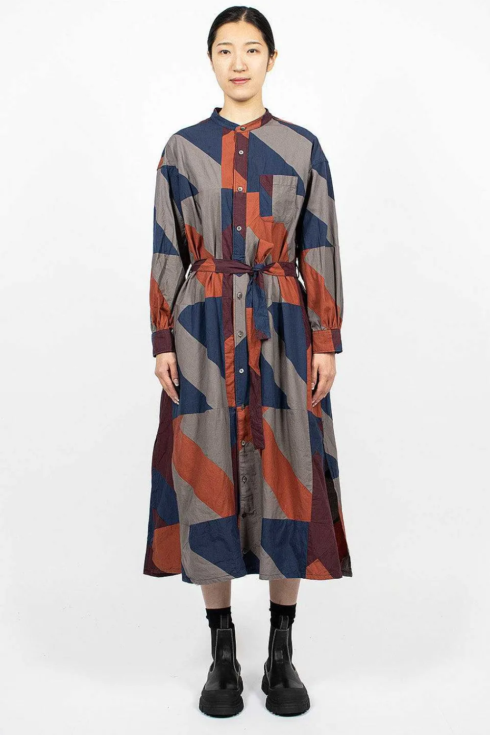 Engineered Garments FWK Banded Collar Dress Burgundy/Geo| Dresses
