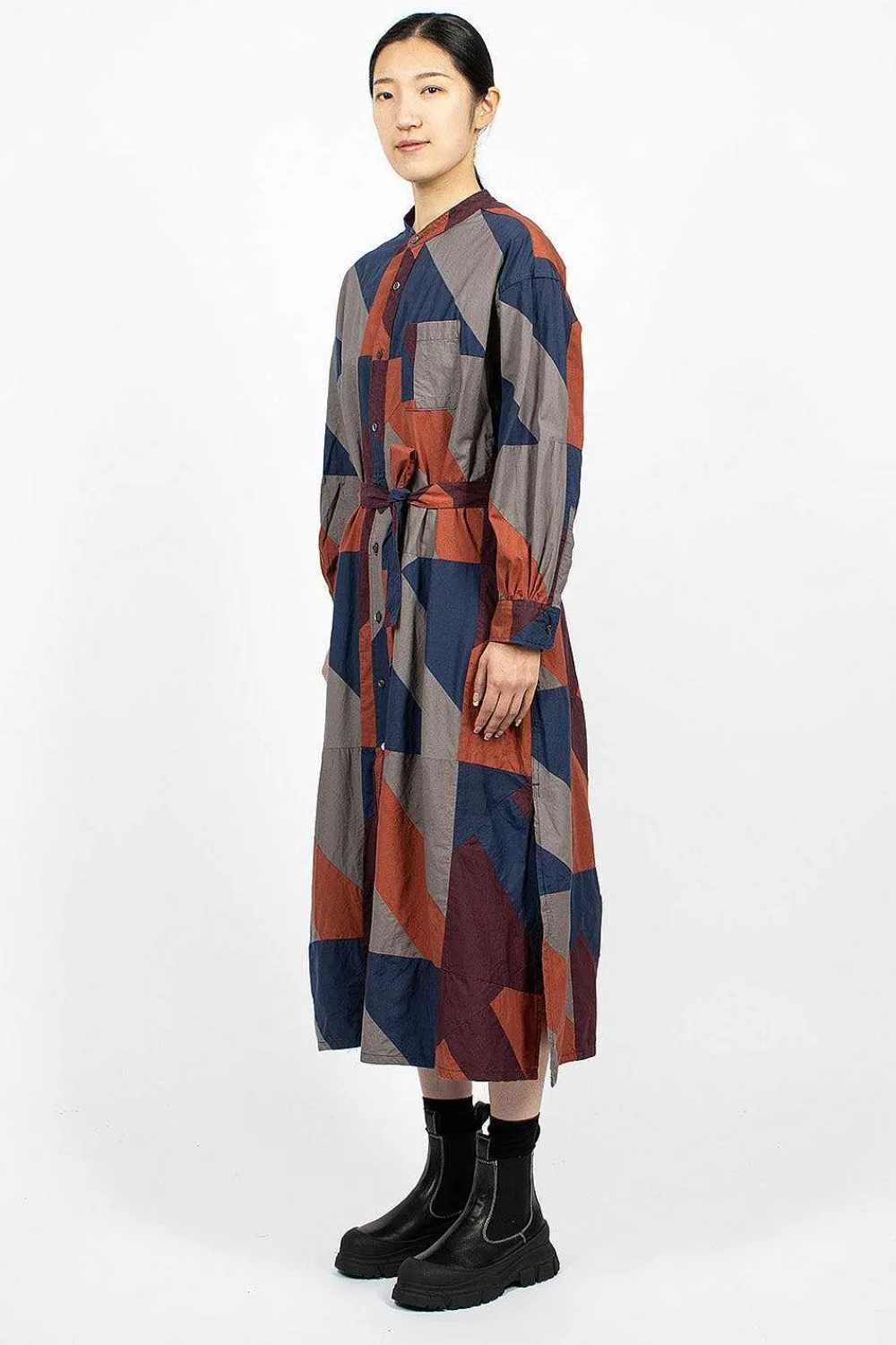 Engineered Garments FWK Banded Collar Dress Burgundy/Geo| Dresses