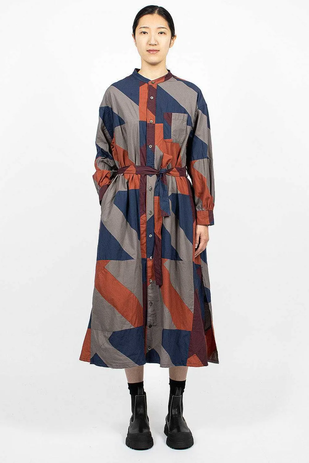 Engineered Garments FWK Banded Collar Dress Burgundy/Geo| Dresses