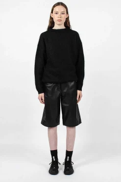 Acne Studios Bermuda Wide Leather Shorts Black| Trousers
