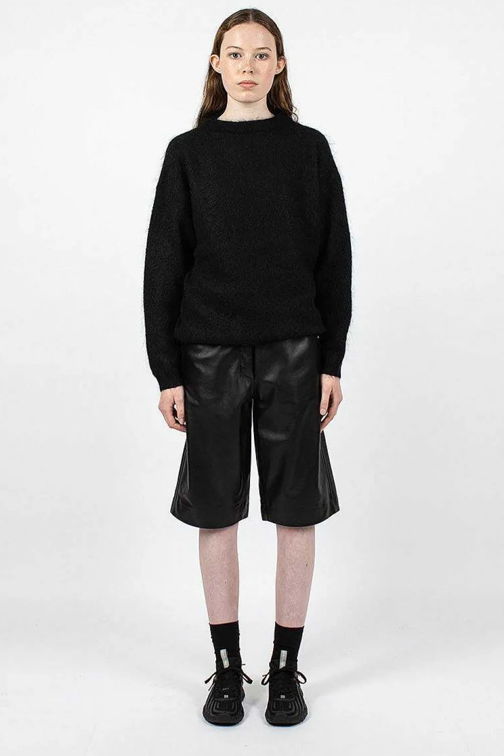 Acne Studios Bermuda Wide Leather Shorts Black| Trousers