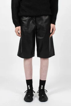 Acne Studios Bermuda Wide Leather Shorts Black| Trousers