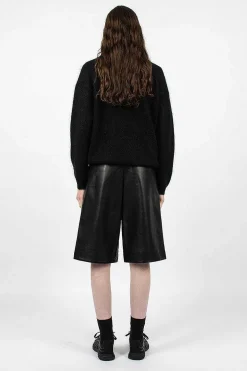 Acne Studios Bermuda Wide Leather Shorts Black| Trousers
