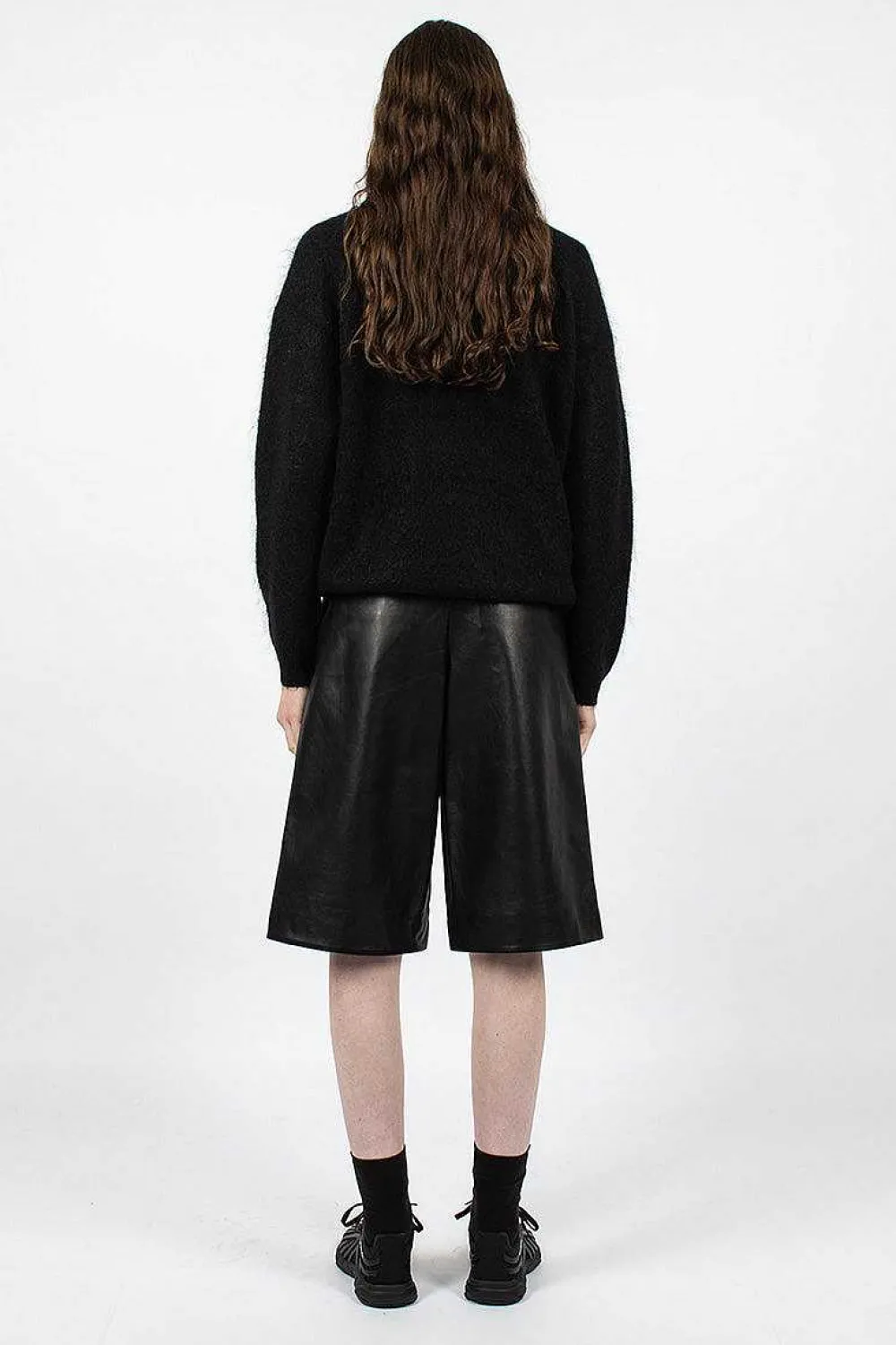 Acne Studios Bermuda Wide Leather Shorts Black| Trousers