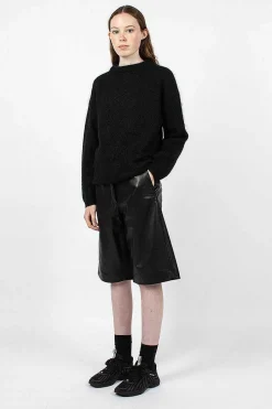 Acne Studios Bermuda Wide Leather Shorts Black| Trousers
