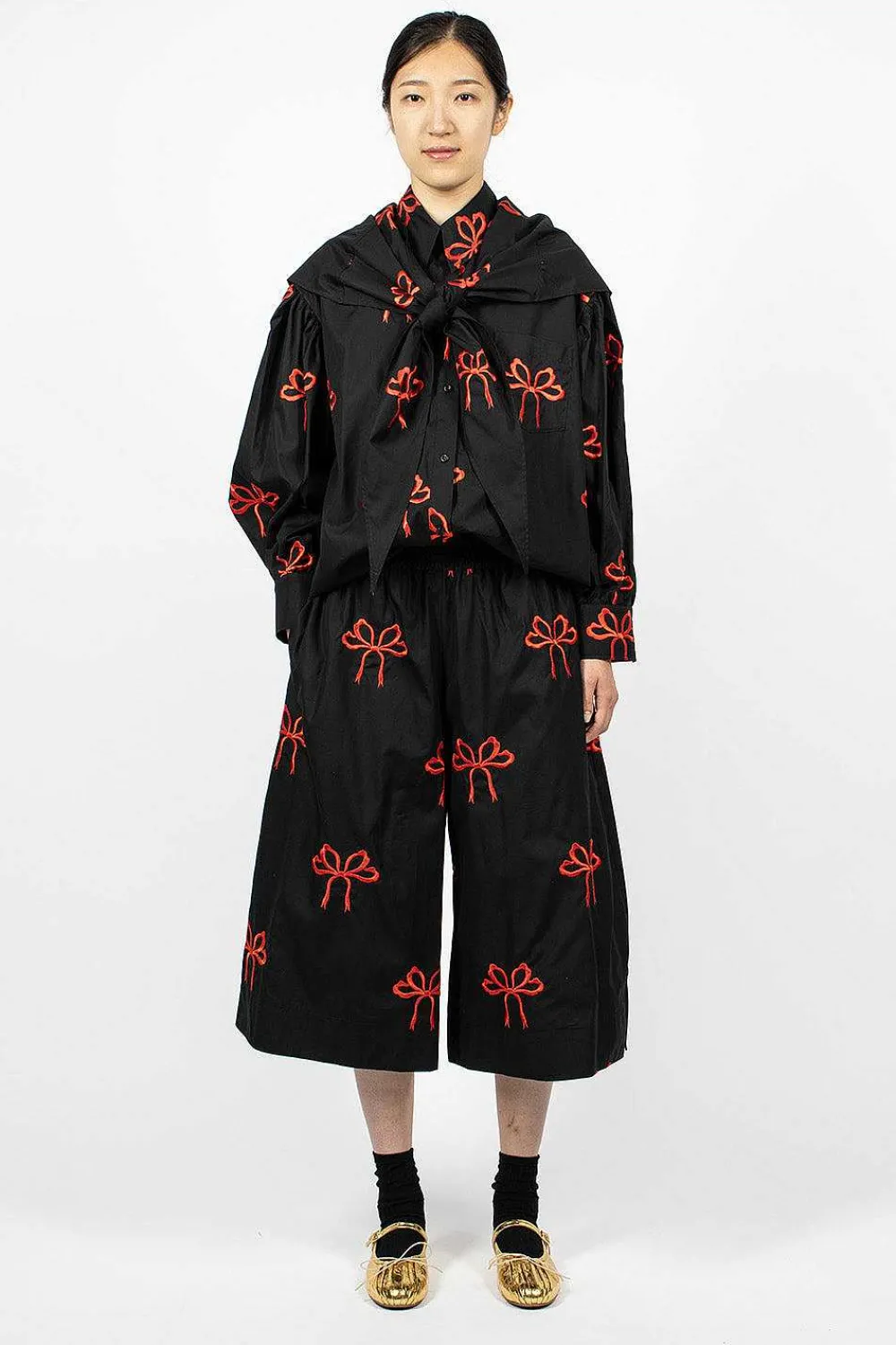 Simone Rocha Bow Boxing Shorts Black/Red| Trousers