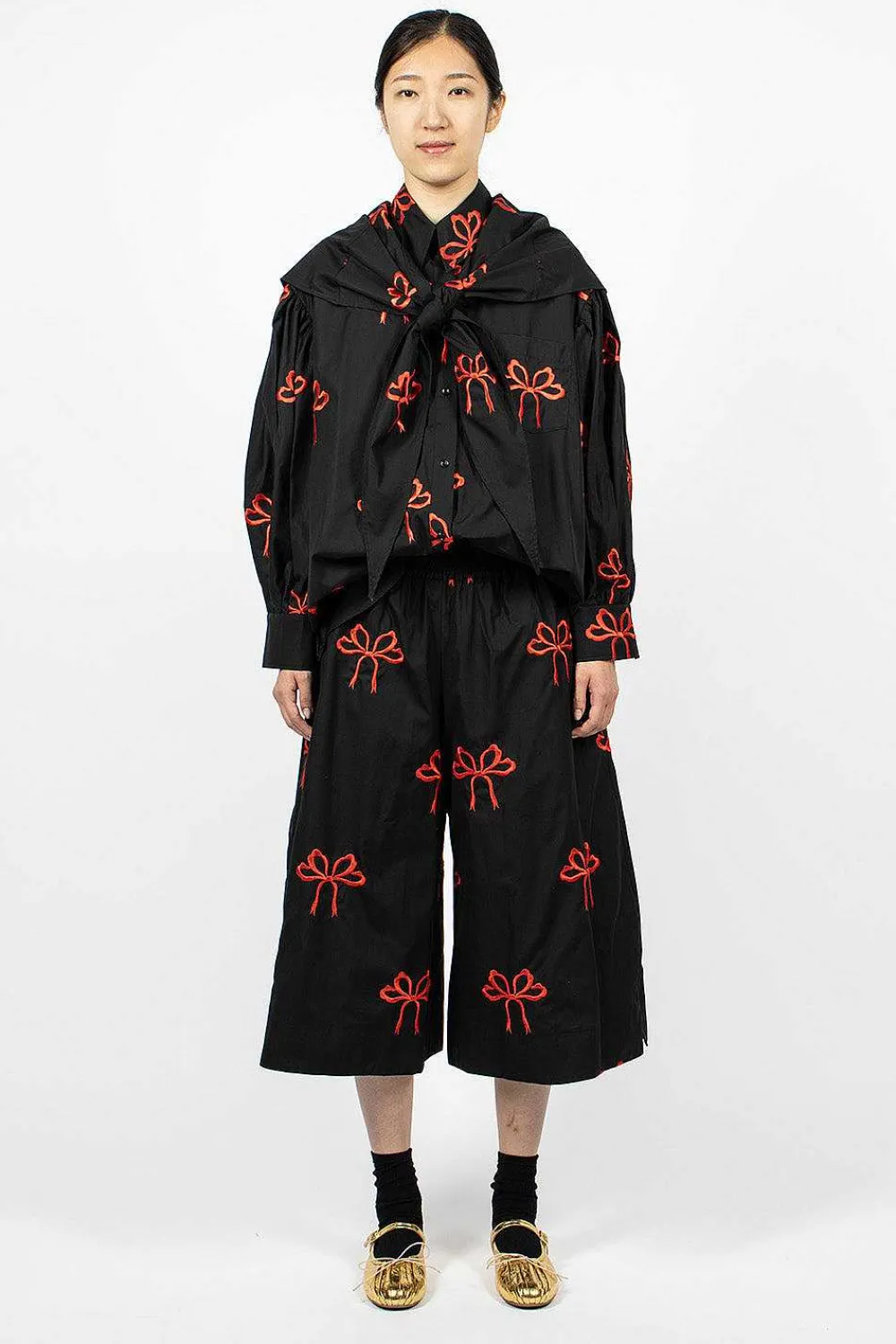 Simone Rocha Bow Boxing Shorts Black/Red| Trousers