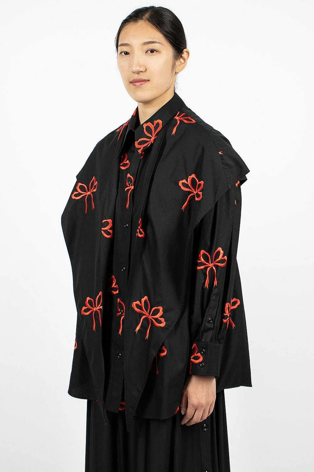 Simone Rocha Bow Embroidered Shirt Black/Red| Shirts