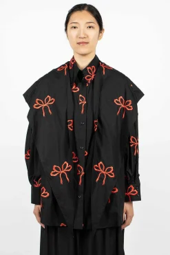 Simone Rocha Bow Embroidered Shirt Black/Red| Shirts