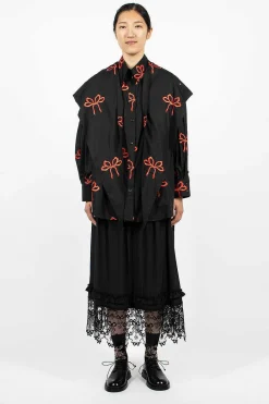 Simone Rocha Bow Embroidered Shirt Black/Red| Shirts