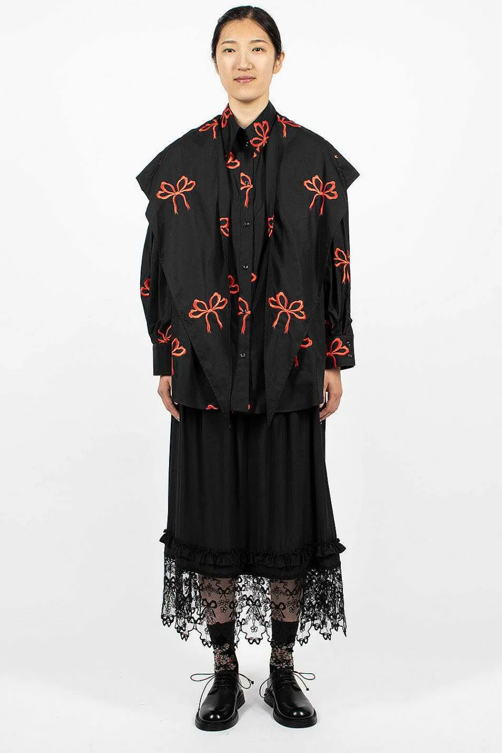 Simone Rocha Bow Embroidered Shirt Black/Red| Shirts