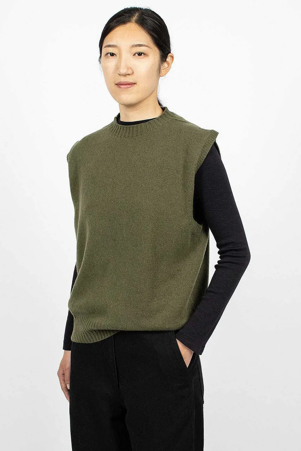 Margaret Howell Boxy Slipover Khaki| Knitwear