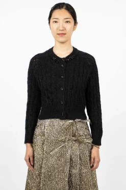 Simone Rocha Cable Knit Cardigan Black| Knitwear