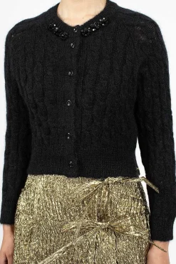 Simone Rocha Cable Knit Cardigan Black| Outerwear