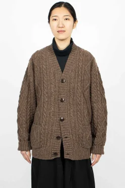 Kapital Cable Knit Cardigan Moca Brown| Knitwear