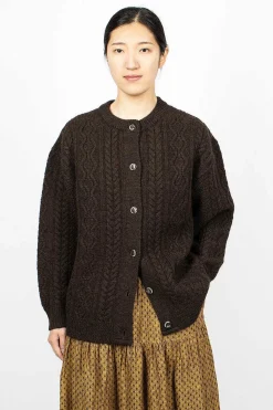 Ichi Antiquités Cable 2Way Cardigan Brown| Knitwear