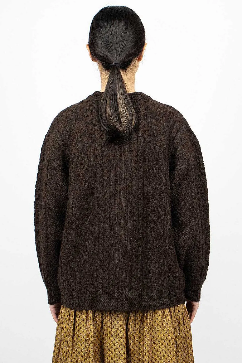 Ichi Antiquités Cable 2Way Cardigan Brown| Knitwear