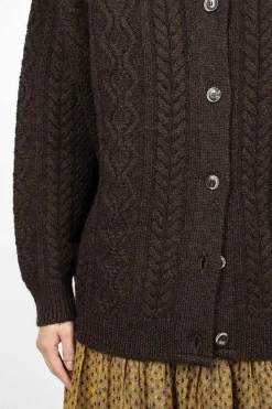 Ichi Antiquités Cable 2Way Cardigan Brown| Knitwear