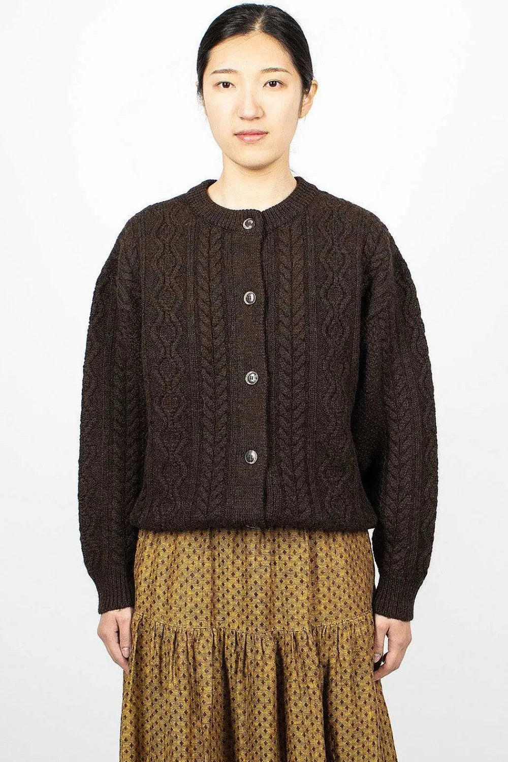 Ichi Antiquités Cable 2Way Cardigan Brown| Knitwear