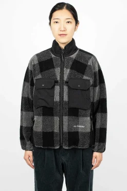 and wander Check Boa Jacket Grey| Outerwear