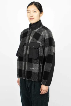 and wander Check Boa Jacket Grey| Outerwear
