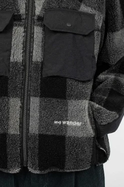 and wander Check Boa Jacket Grey| Outerwear