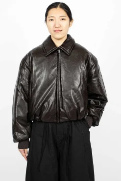 Acne Studios Coated Bomber Jacket Dark Brown| Outerwear