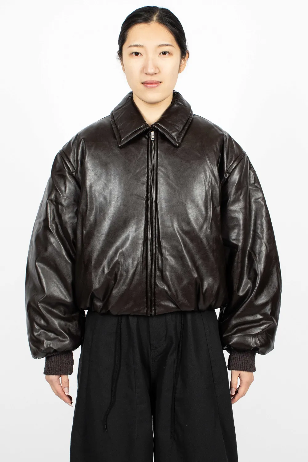 Acne Studios Coated Bomber Jacket Dark Brown| Outerwear