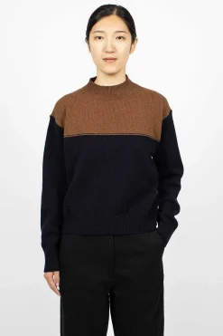 Margaret Howell Colourblock Jumper Tobacco/Navy| Knitwear