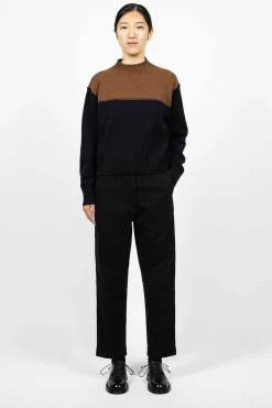 Margaret Howell Colourblock Jumper Tobacco/Navy| Knitwear