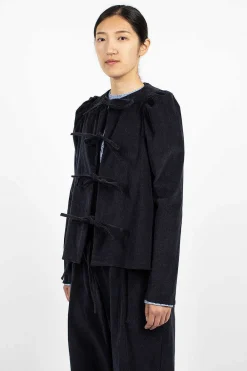 Eleph Cord Bow Shirt Navy| Tops