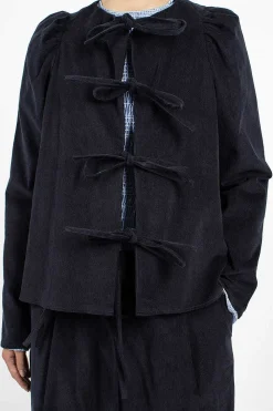 Eleph Cord Bow Shirt Navy| Tops