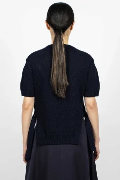 Moncler Cotton Knit Top Navy| Tops