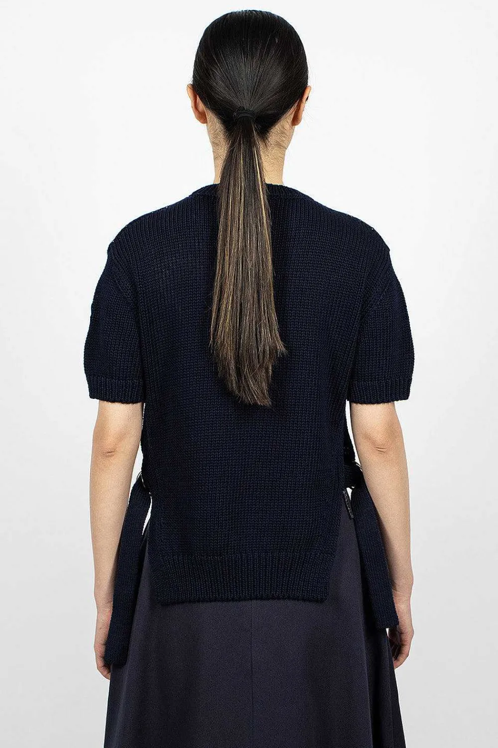 Moncler Cotton Knit Top Navy| Tops