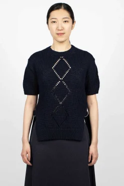 Moncler Cotton Knit Top Navy| Knitwear