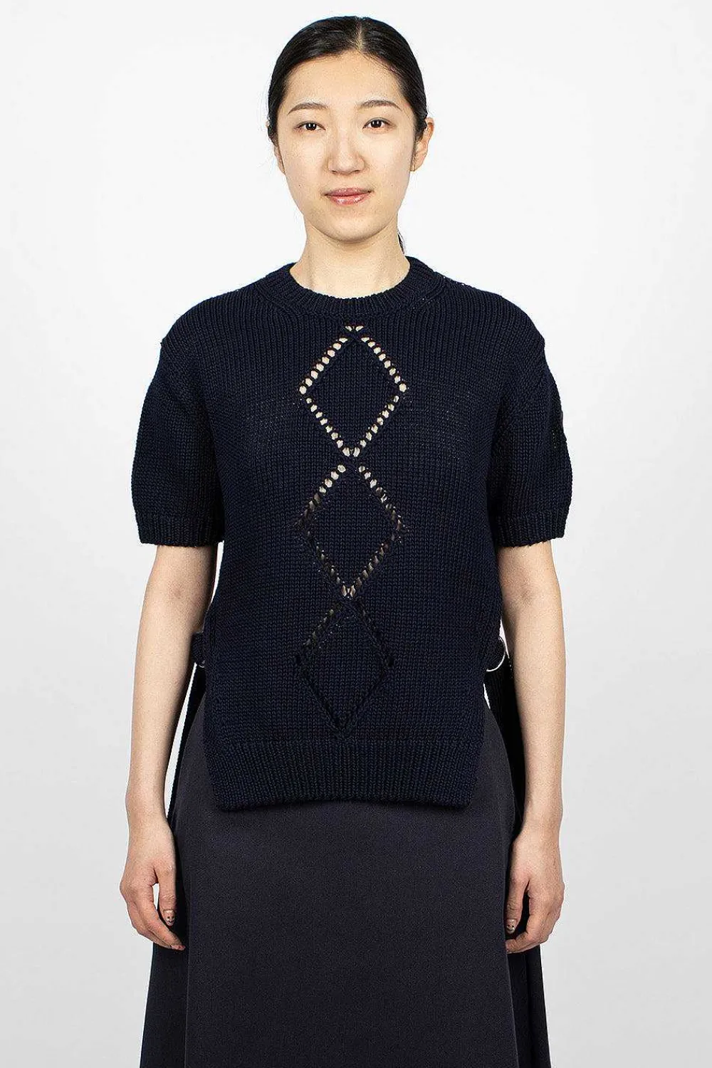 Moncler Cotton Knit Top Navy| Knitwear