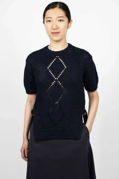 Moncler Cotton Knit Top Navy| Knitwear