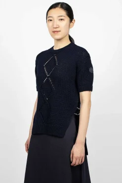 Moncler Cotton Knit Top Navy| Knitwear