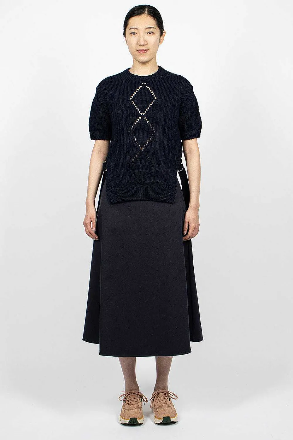 Moncler Cotton Knit Top Navy| Knitwear