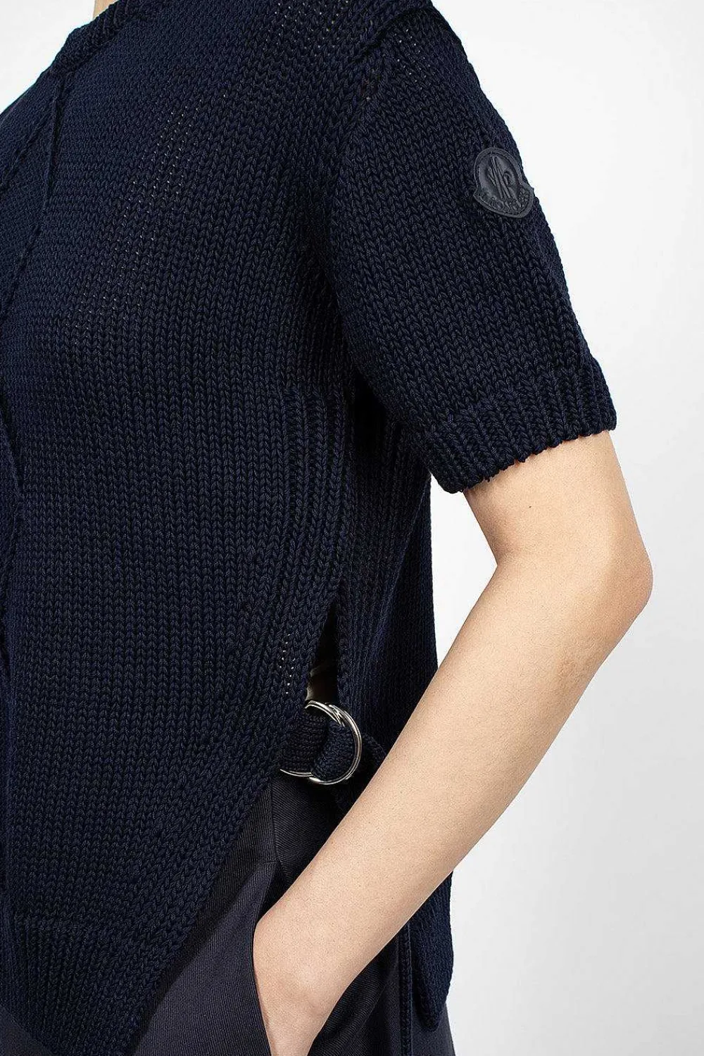Moncler Cotton Knit Top Navy| Knitwear
