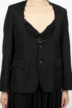Comme Des Garçons Comme Des Garçons Cut-Off Collar Wool Jacket Black| Outerwear